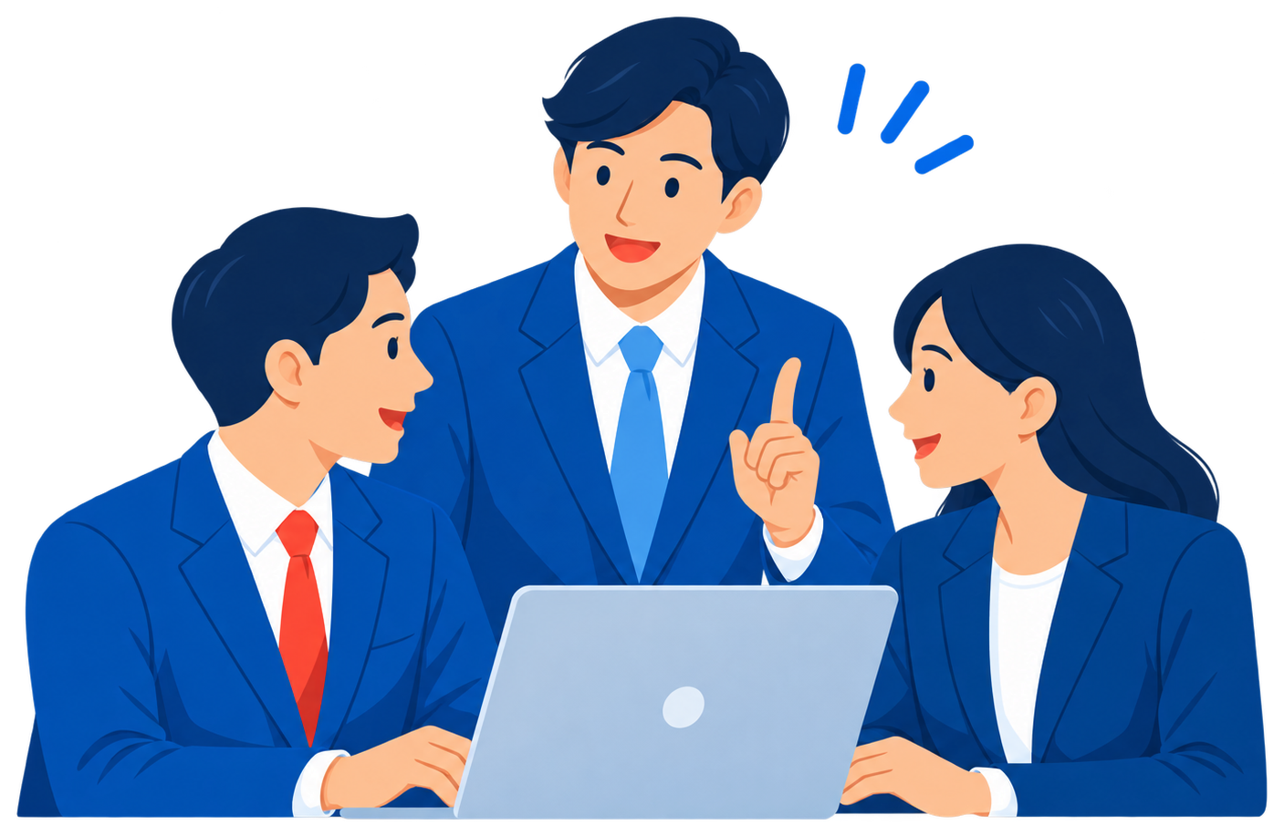 3人で班編成を相談する様子