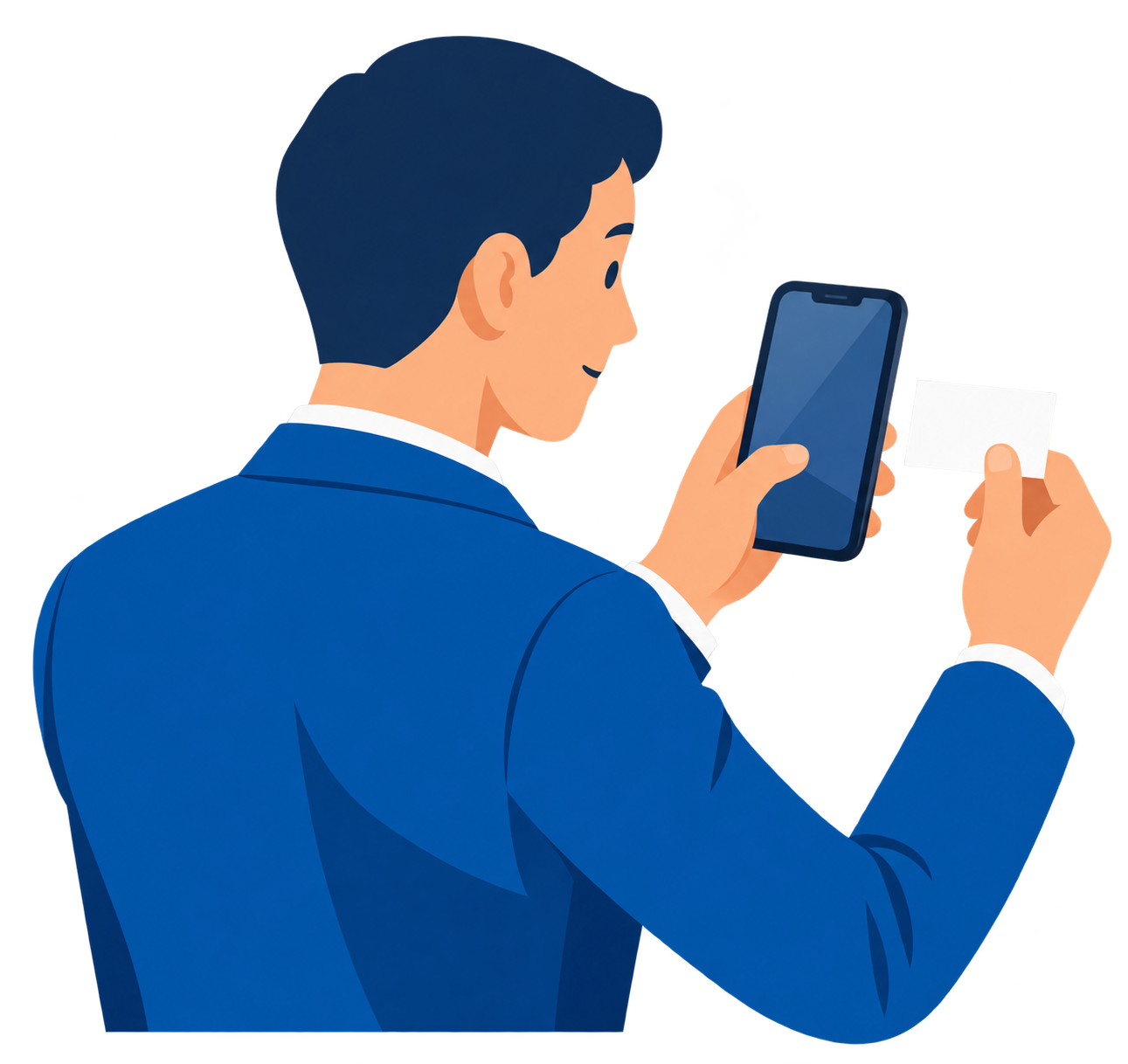 スマートフォンで名刺を撮影する人物