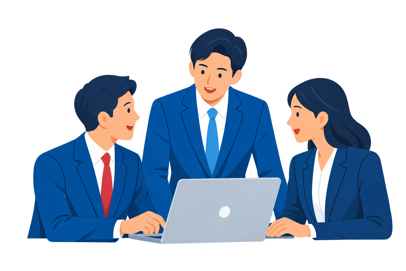 3人でパソコンを囲み、人脈を共有する様子